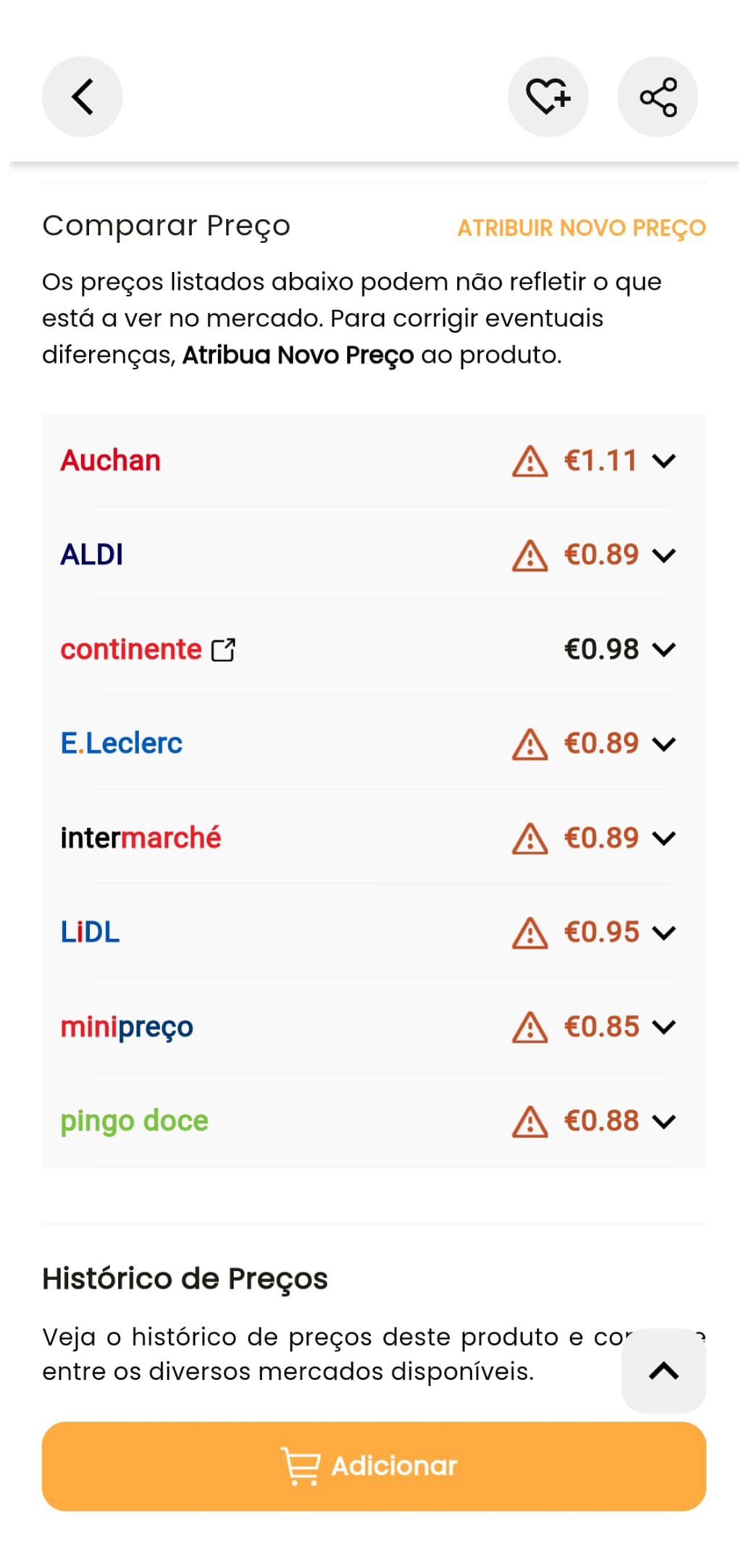 Lista de supermercados disponíveis no comparador Super Save - Continente, Pingo Doce, Lidl, Auchan